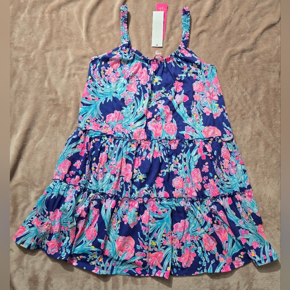 Lilly Pulitzer Loro Swing Dress Corsica Blue Toucan Party Tiered Floral Size XS - Picture 3 of 11